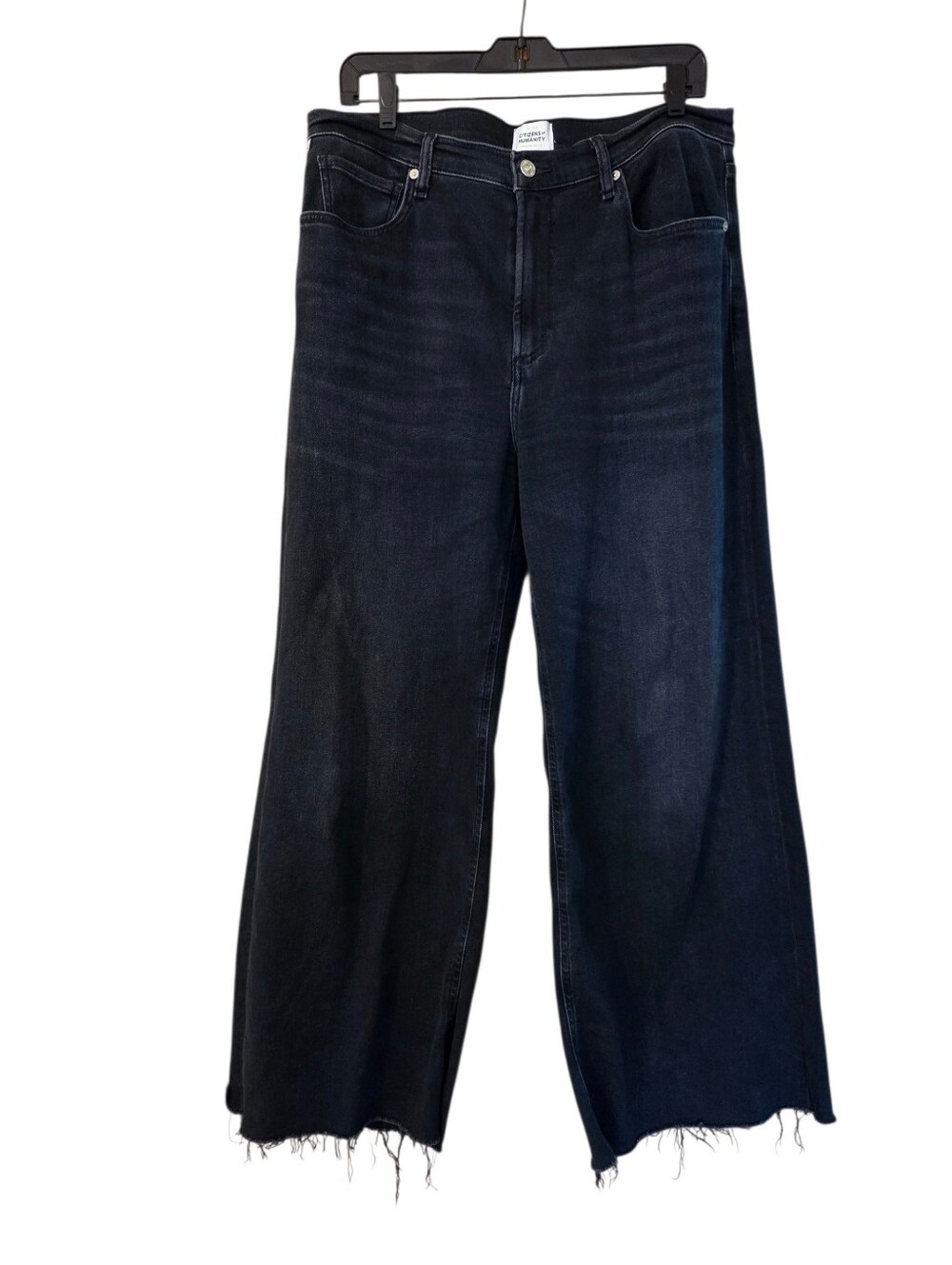 Citizens Of Humanity Black Denim Wide Leg Jeans Raw Hem Y2K Size 31
